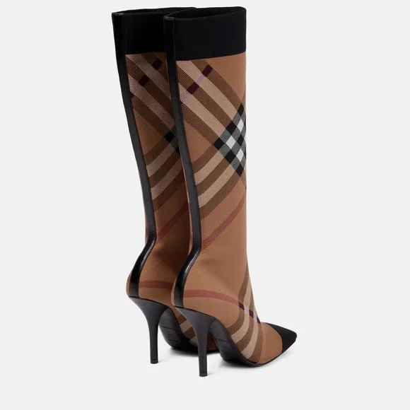 BURBERRY KNITTED CHECK SOCK BOOTS BIRCH BROWN NEW 37.5 7.5 - Picture 10 of 12